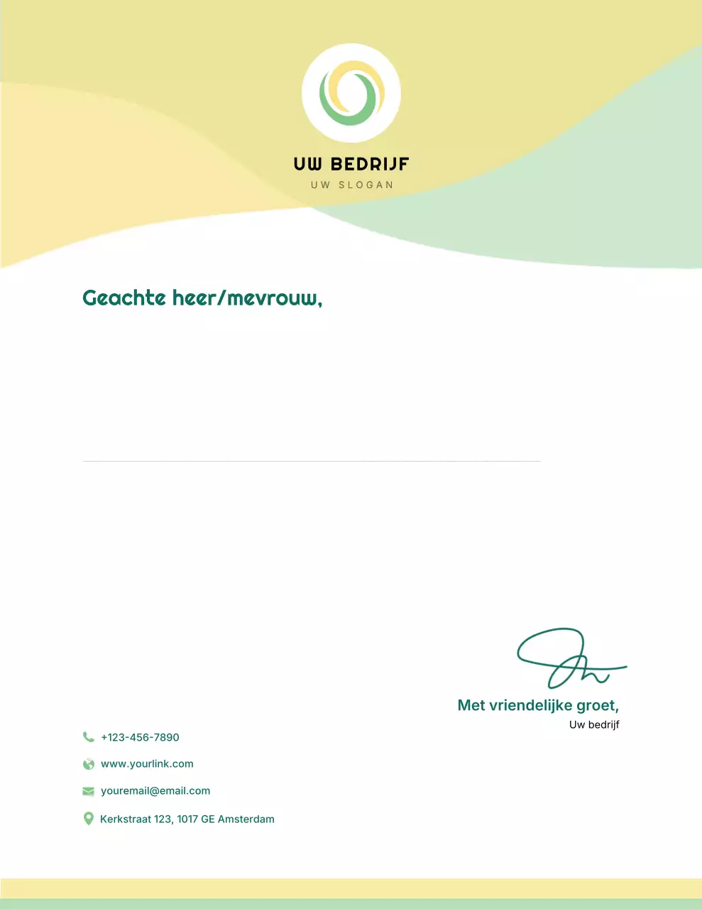 Geelgroen modern briefpapier voor bedrijven