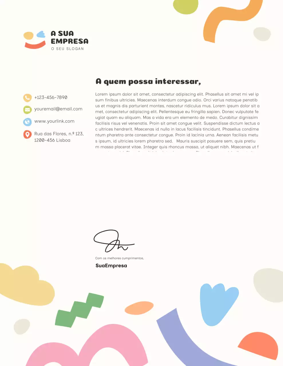 Papel timbrado moderno e colorido para documentos comerciais