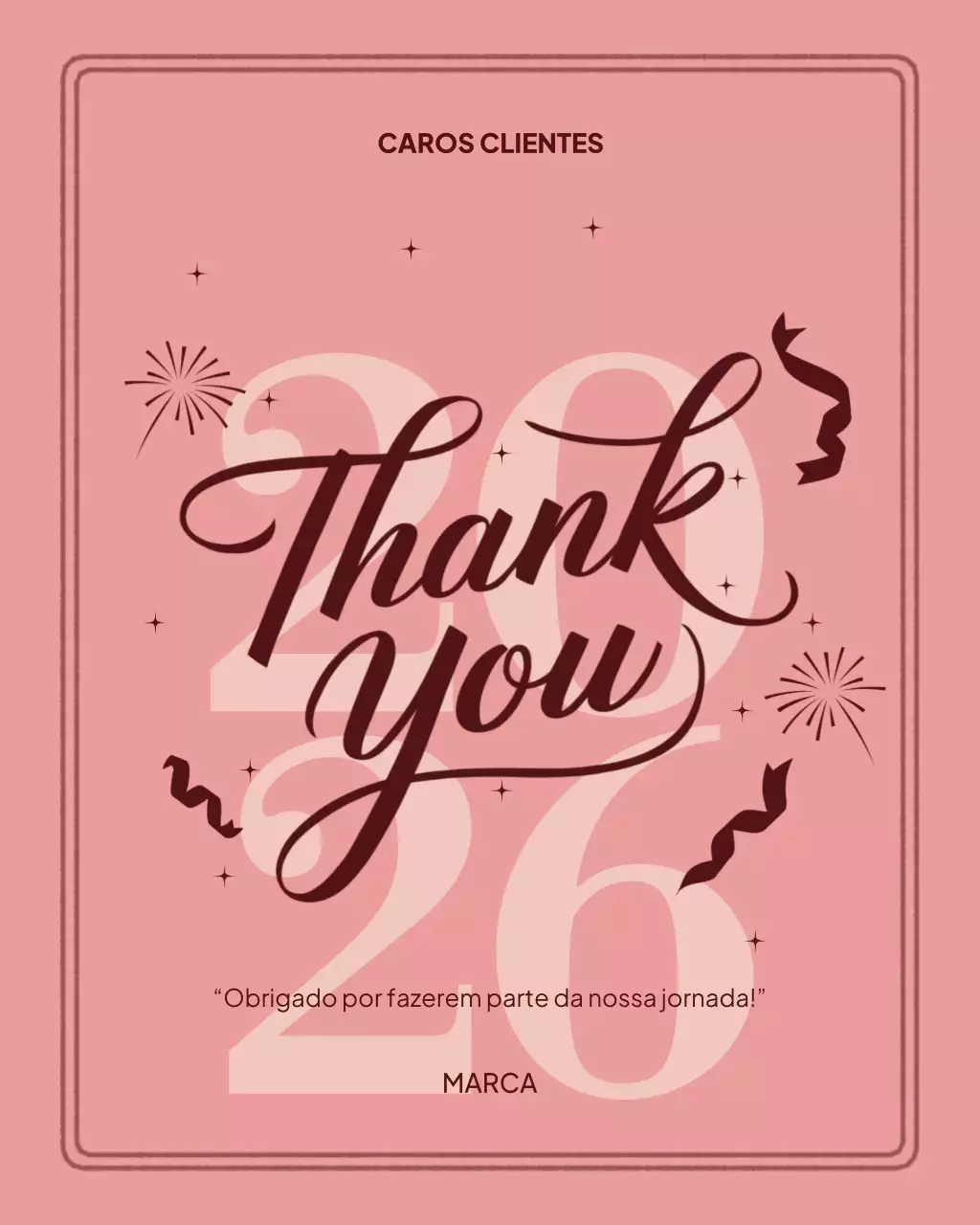 Postagem no Instagram sobre um cartão de agradecimento elegante em tons de rosa