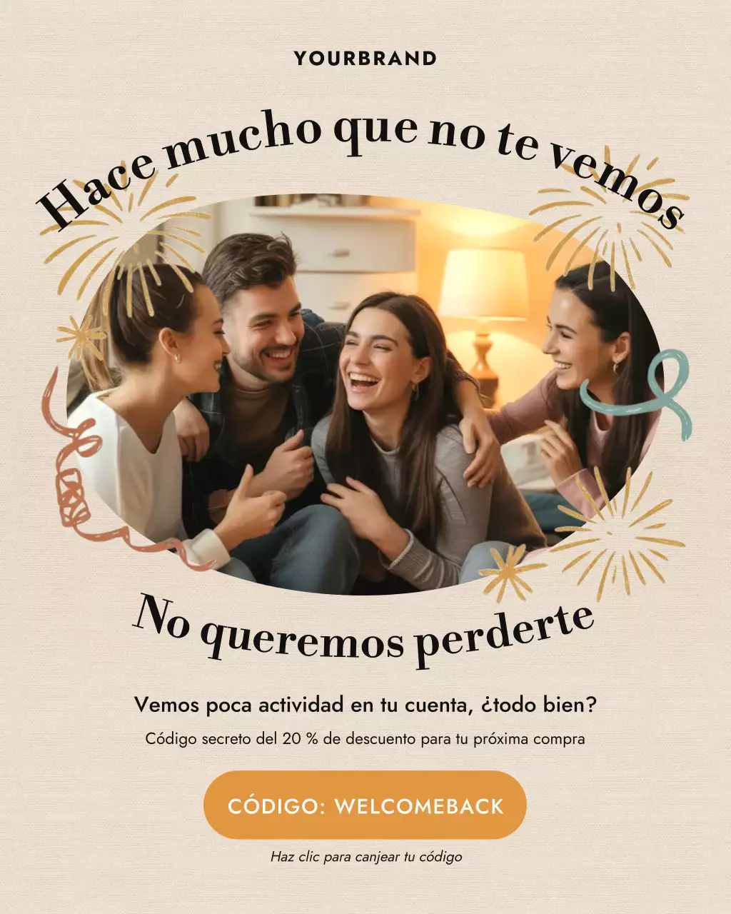 Promoción de descuento moderna en beige y naranja