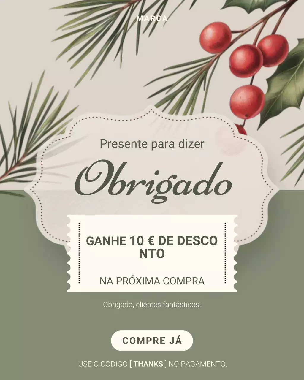 Postagem elegante e bege de agradecimento no Instagram