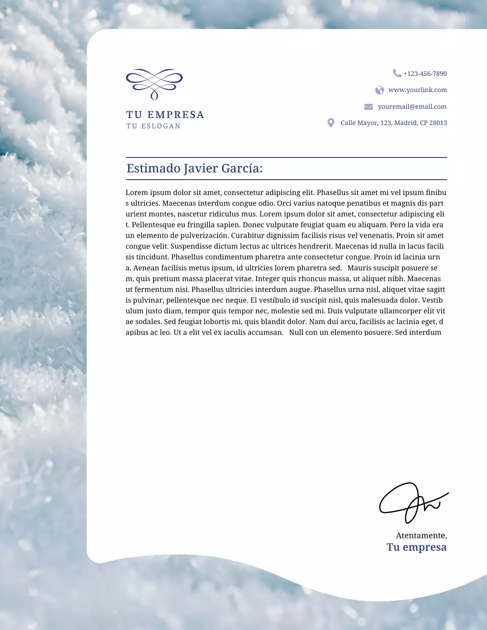 Membrete comercial de invierno azul