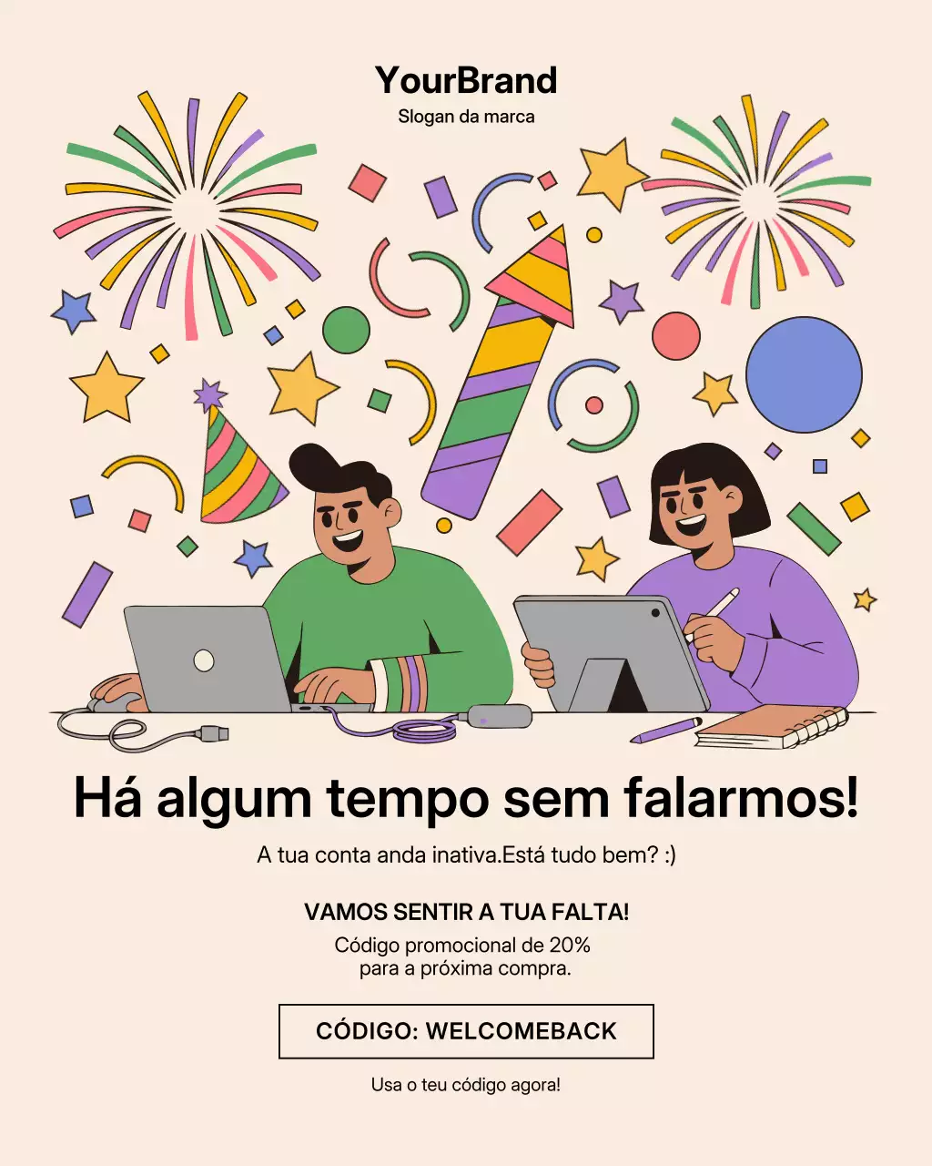 Anúncio promocional moderno e colorido por e-mail
