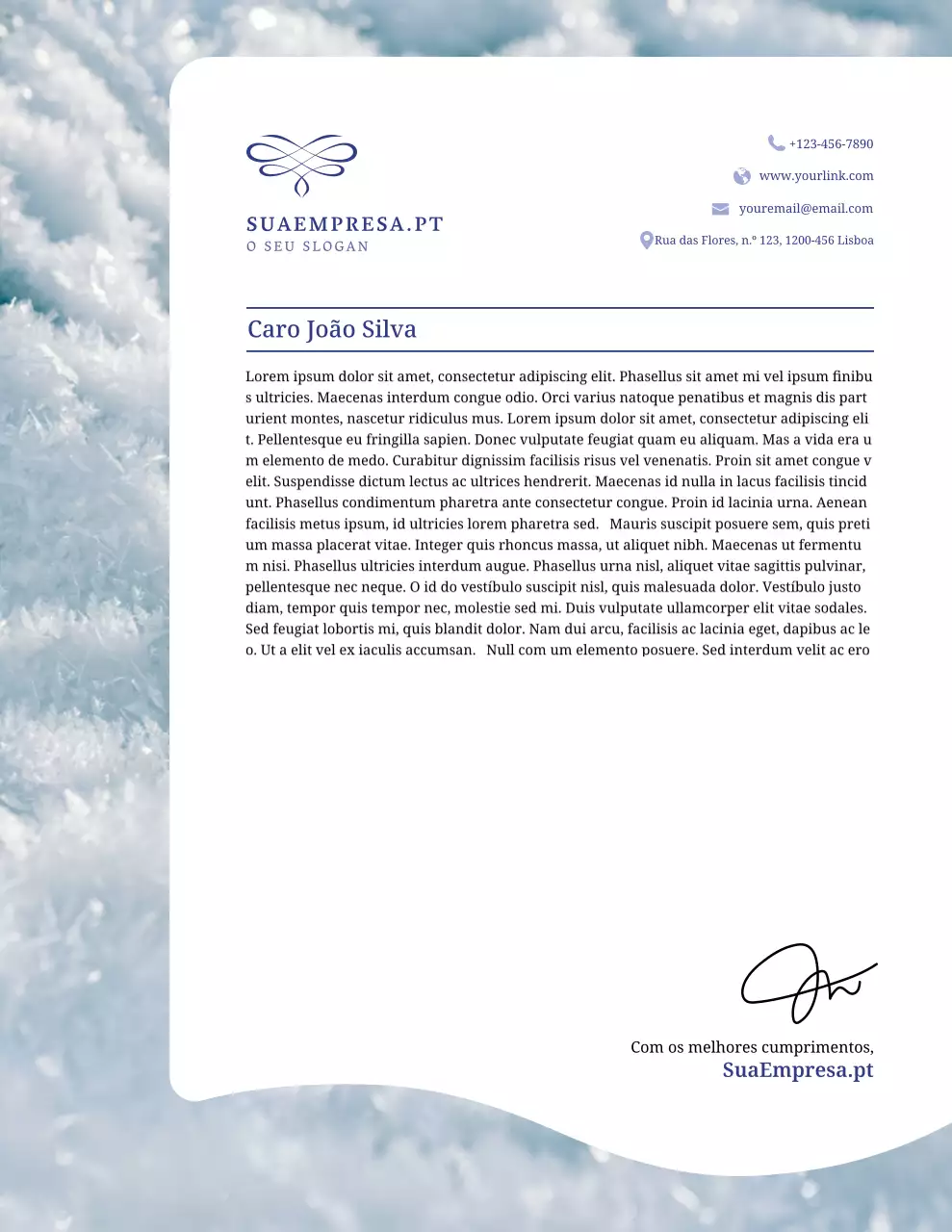 Papel timbrado comercial azul inverno