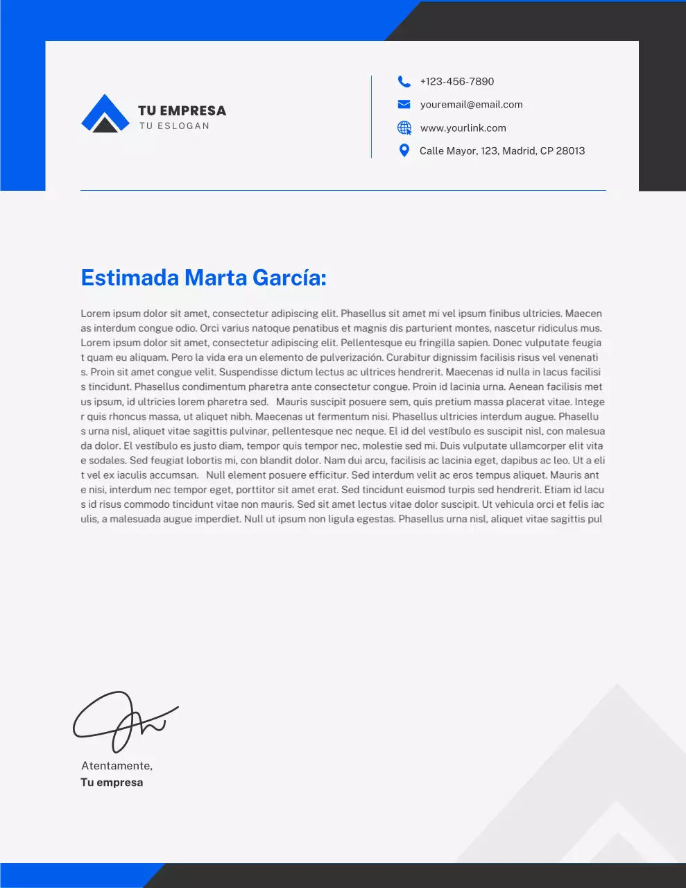 Membrete comercial profesional azul