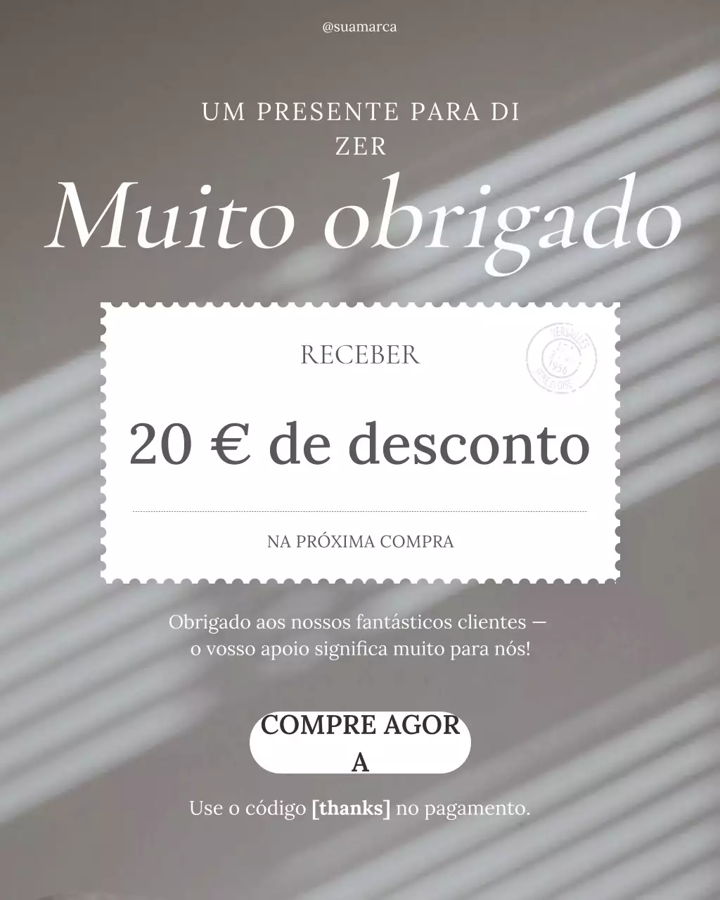Postagem no Instagram sobre promoção de desconto em bege moderno