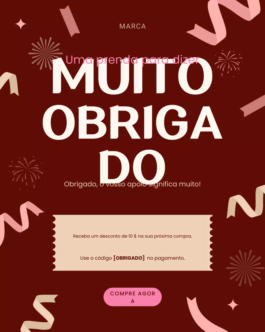 Postagem promocional de agradecimento festivo em tom bordô no Instagram