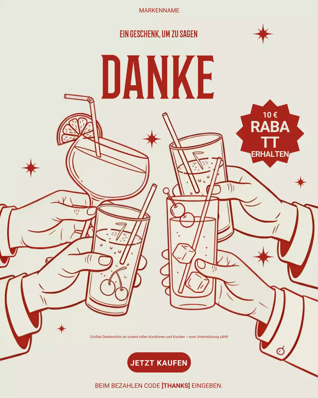 Instagram-Post mit roter Retro-Dankeskarte