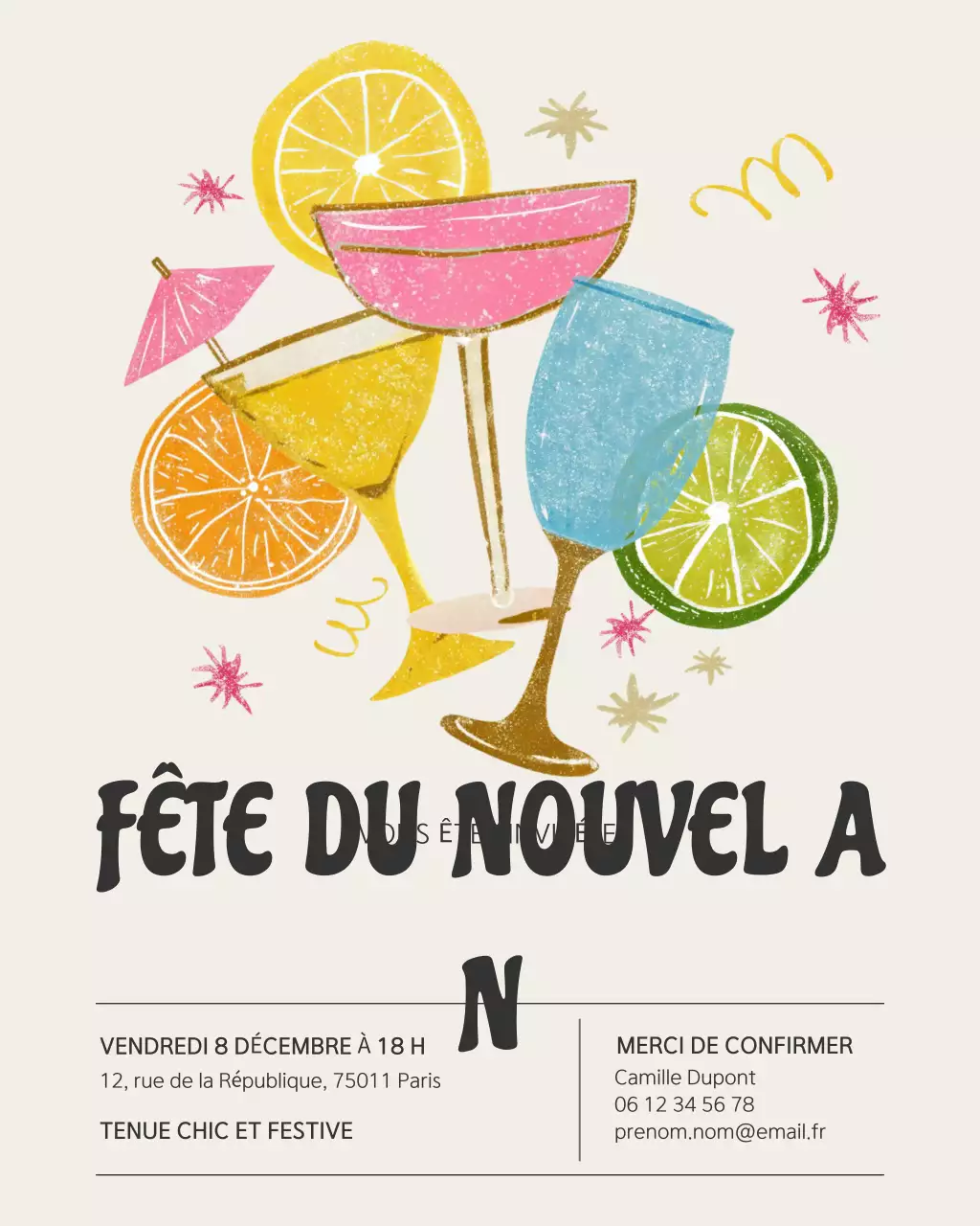 Invitation à un cocktail rétro beige (publication Instagram)