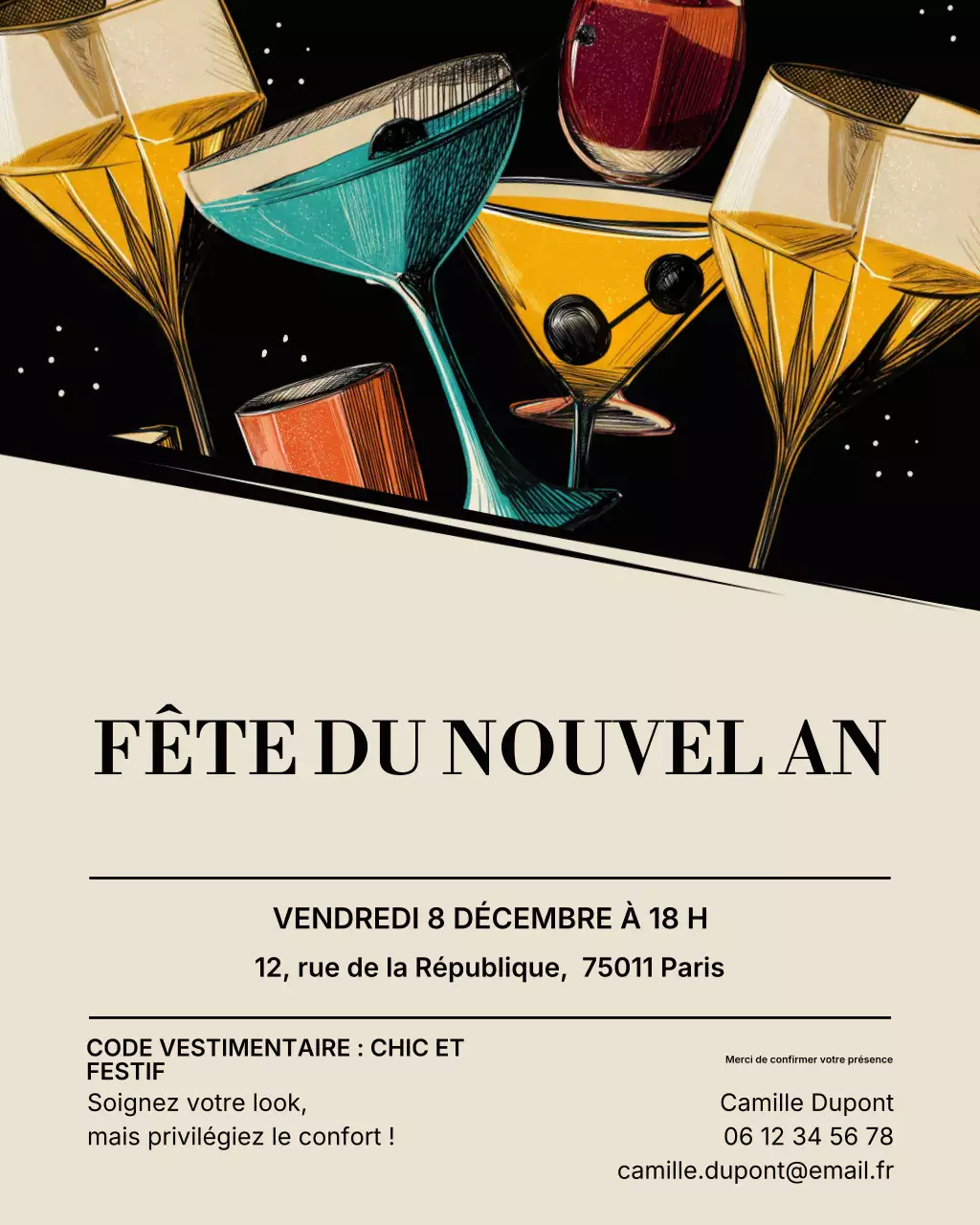 Invitation à un cocktail rétro beige (publication Instagram)