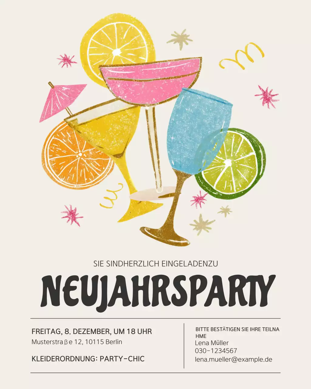 Einladung zu einem Cocktail im Retro-Look in Beige (Instagram-Post)