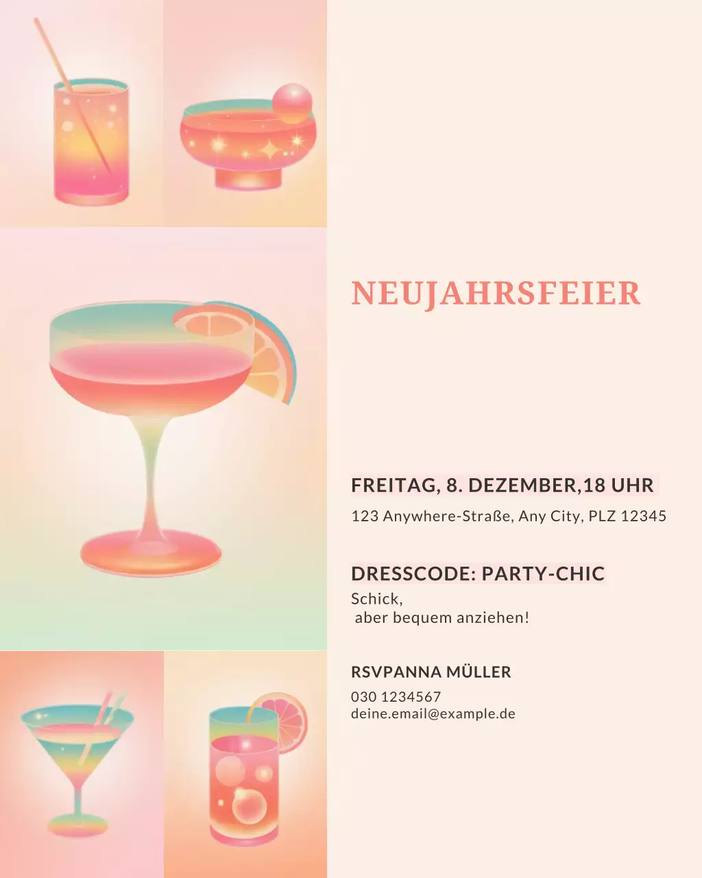 Instagram-Post: Moderne Cocktail-Einladung in Pink