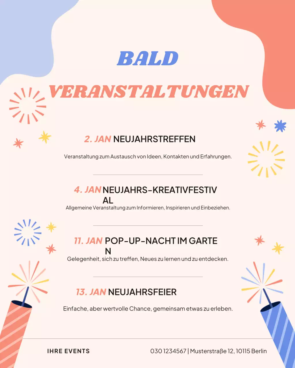 Farbenfroher, moderner Veranstaltungskalender – Instagram-Post