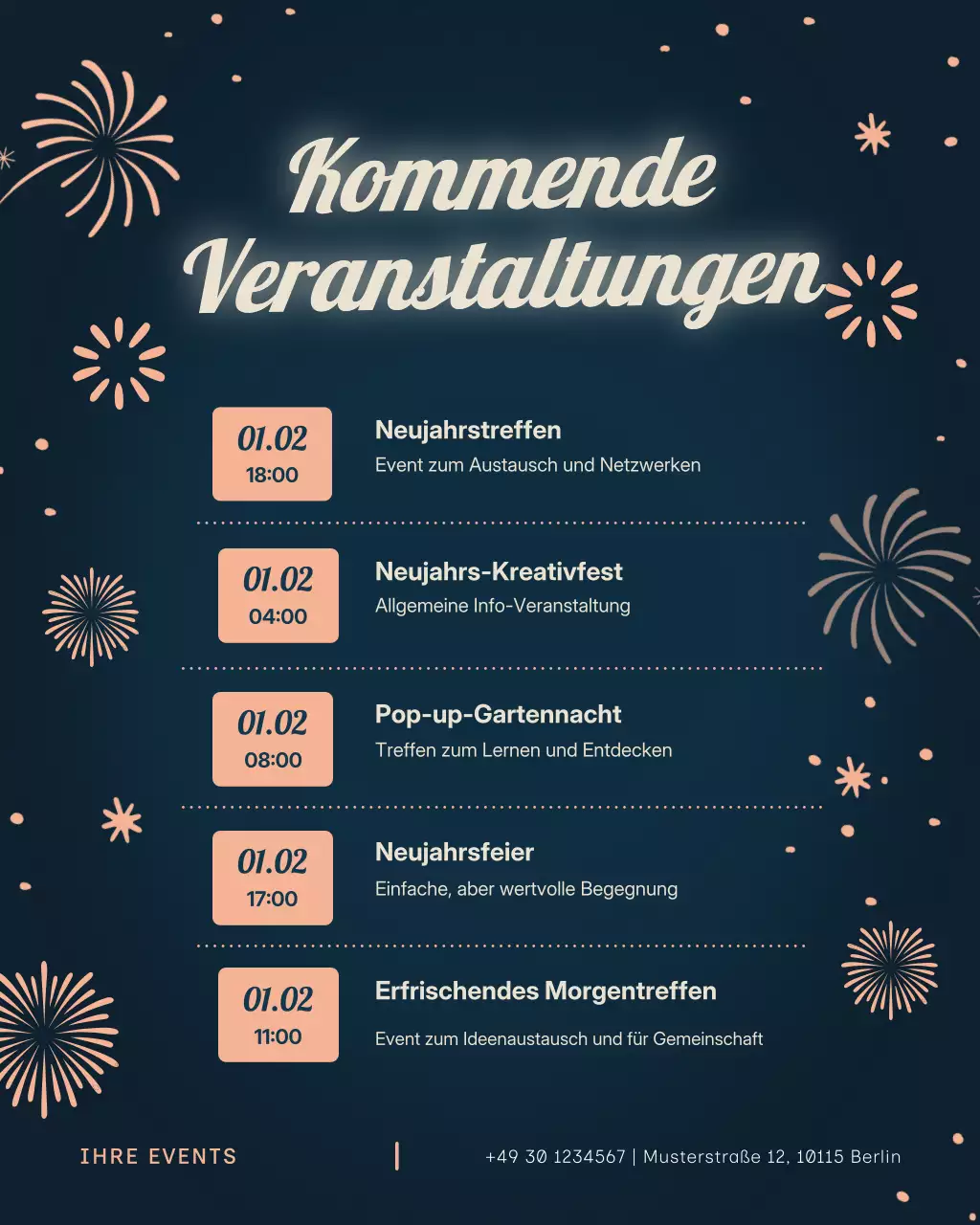Ankündigung einer eleganten Veranstaltung in Marineblau auf Instagram