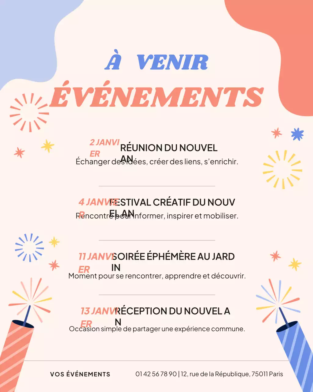 Publication Instagram d'un calendrier d'événements moderne et coloré