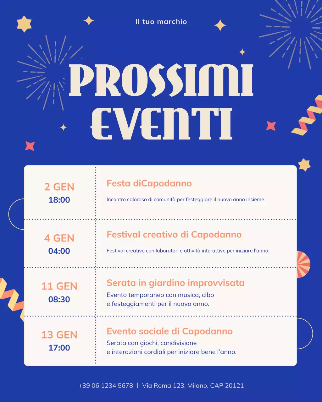 Post Instagram del calendario degli eventi festivi blu
