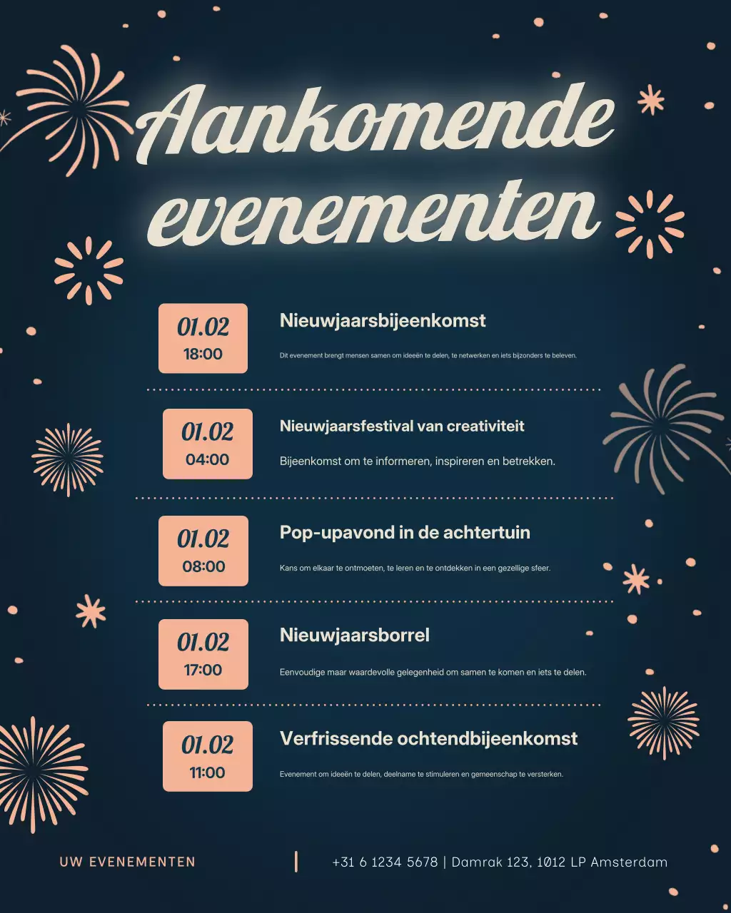 Elegant evenementaankondiging in marineblauw op Instagram