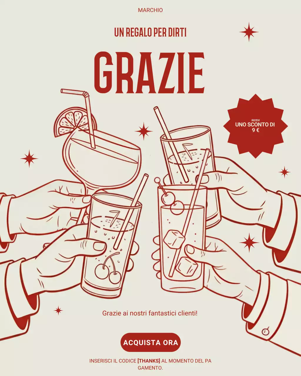 Post di Instagram con biglietto di ringraziamento retrò rosso