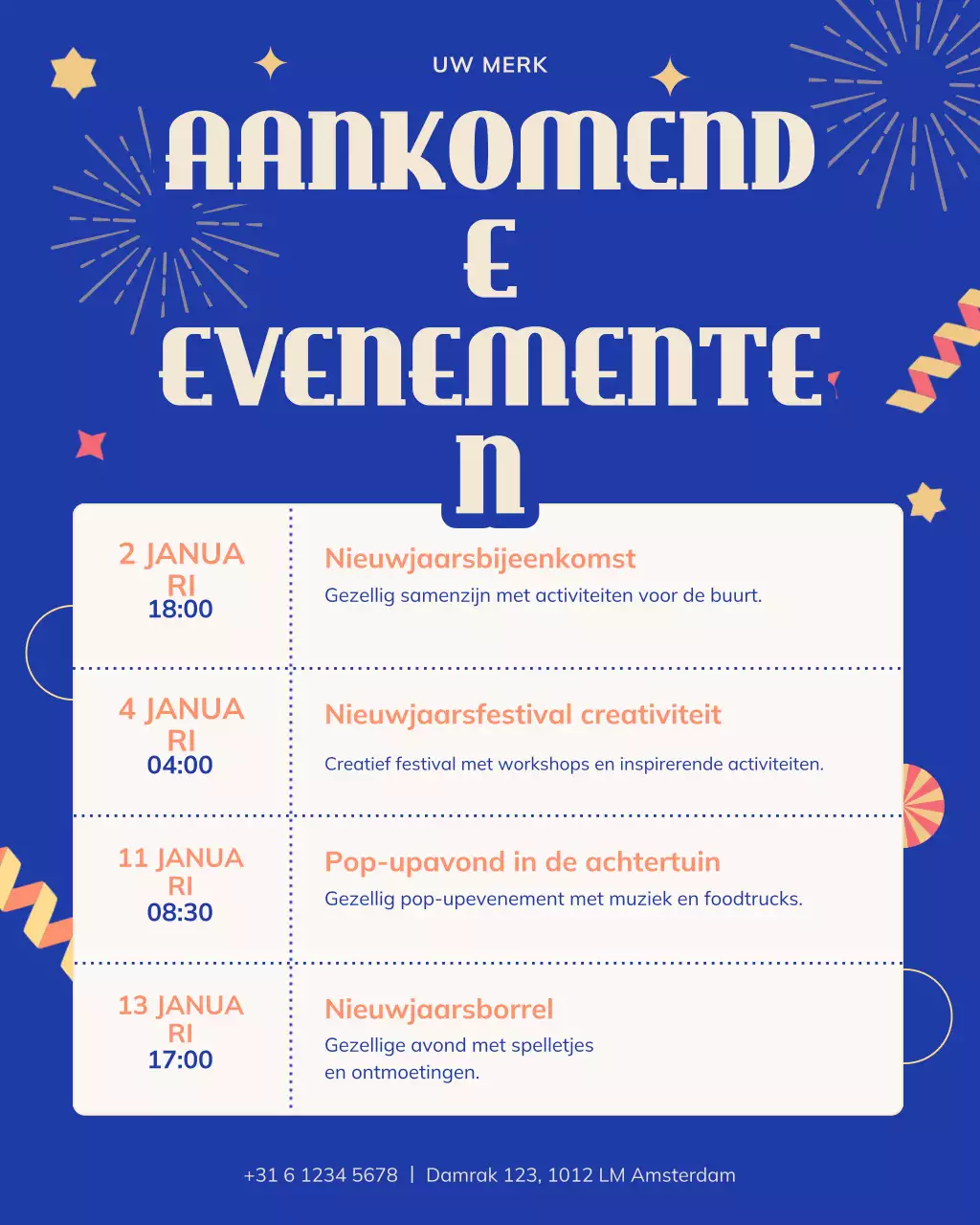 Instagram-bericht met de blauwe evenementenkalender