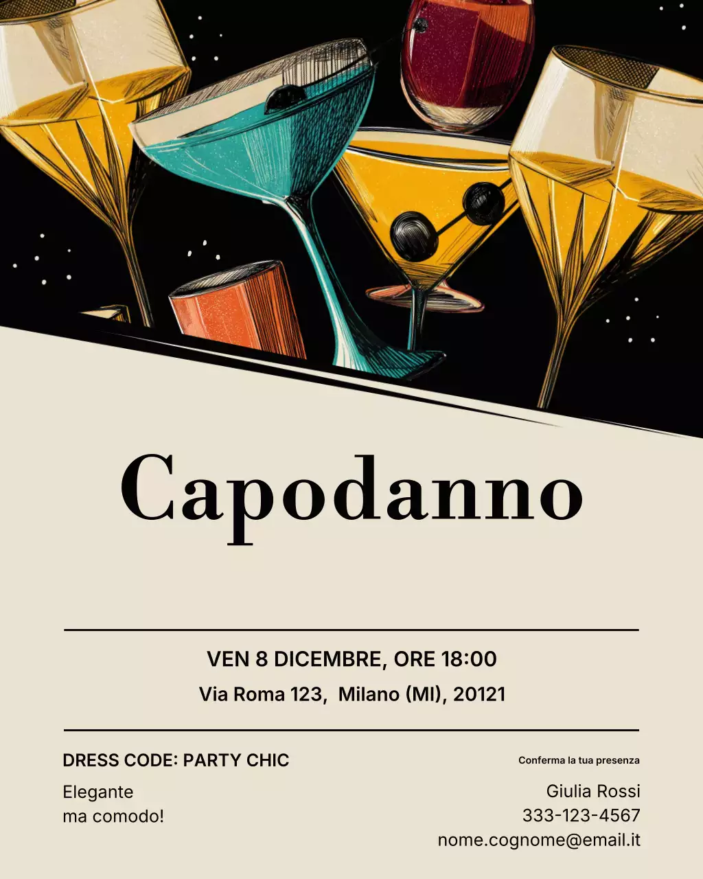 Post Instagram con invito a un cocktail retrò beige