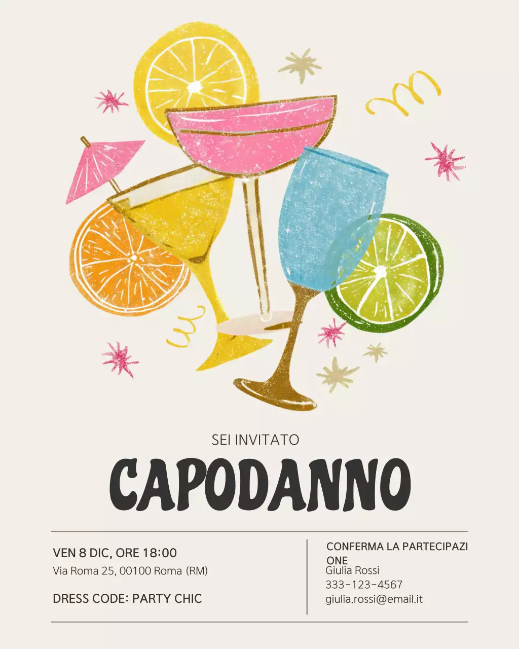 Post Instagram con invito a un cocktail retrò beige