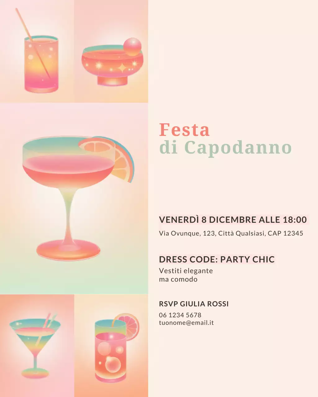 Post Instagram con invito a un cocktail moderno rosa