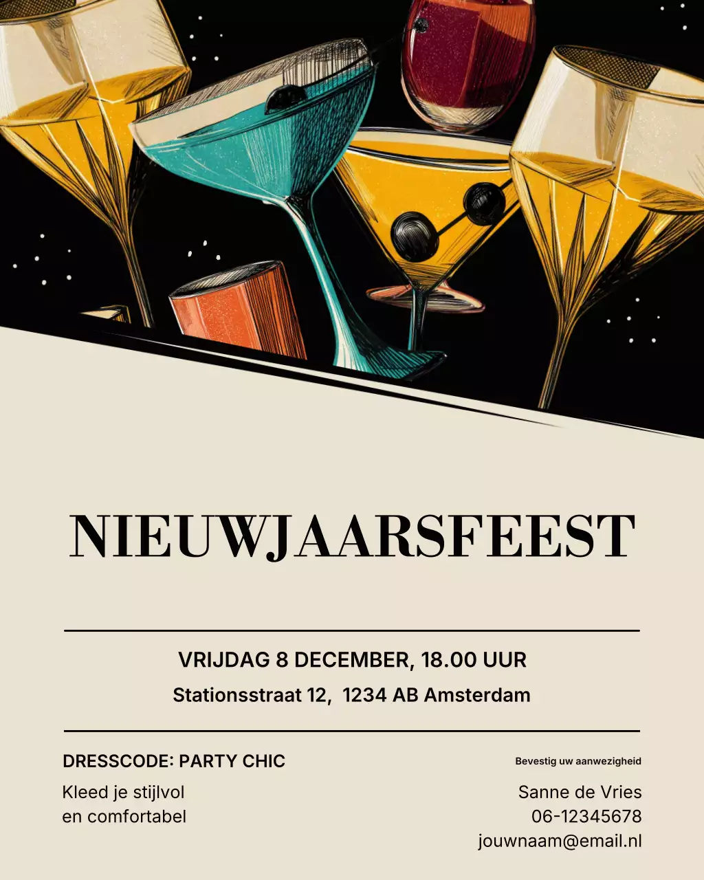 Beige retro cocktailuitnodiging Instagram-post