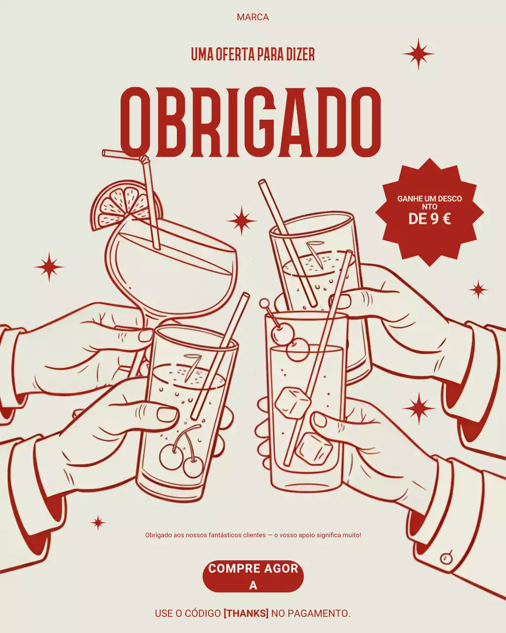 Postagem no Instagram com cartão de agradecimento retrô vermelho