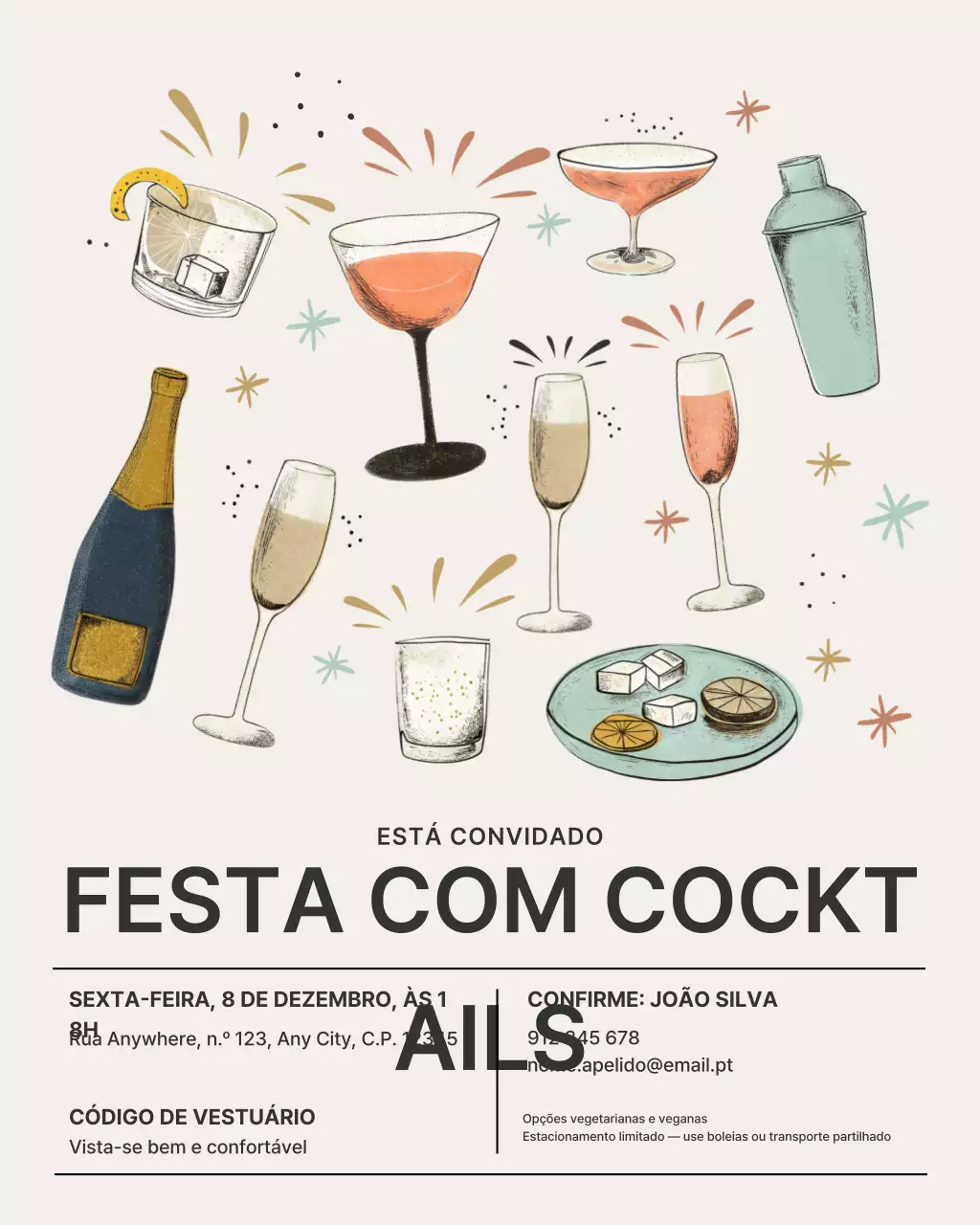 Convite para coquetel retrô bege - Postagem no Instagram