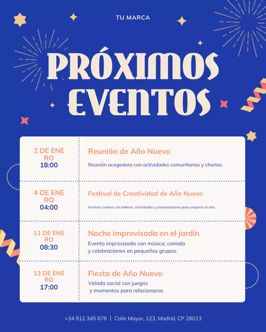 Publicación de Instagram del Calendario de eventos festivos azules
