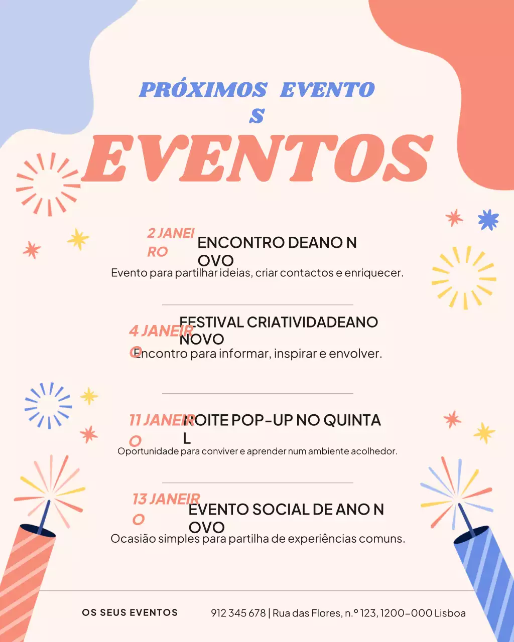 Postagem colorida e moderna de calendário de eventos no Instagram