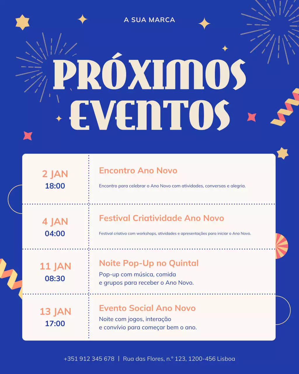 Postagem no Instagram sobre o calendário de eventos festivos em azul