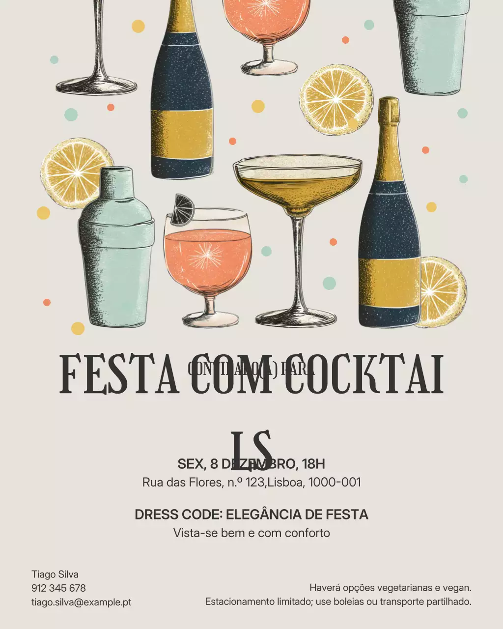 Convite para coquetel vintage bege - Postagem no Instagram
