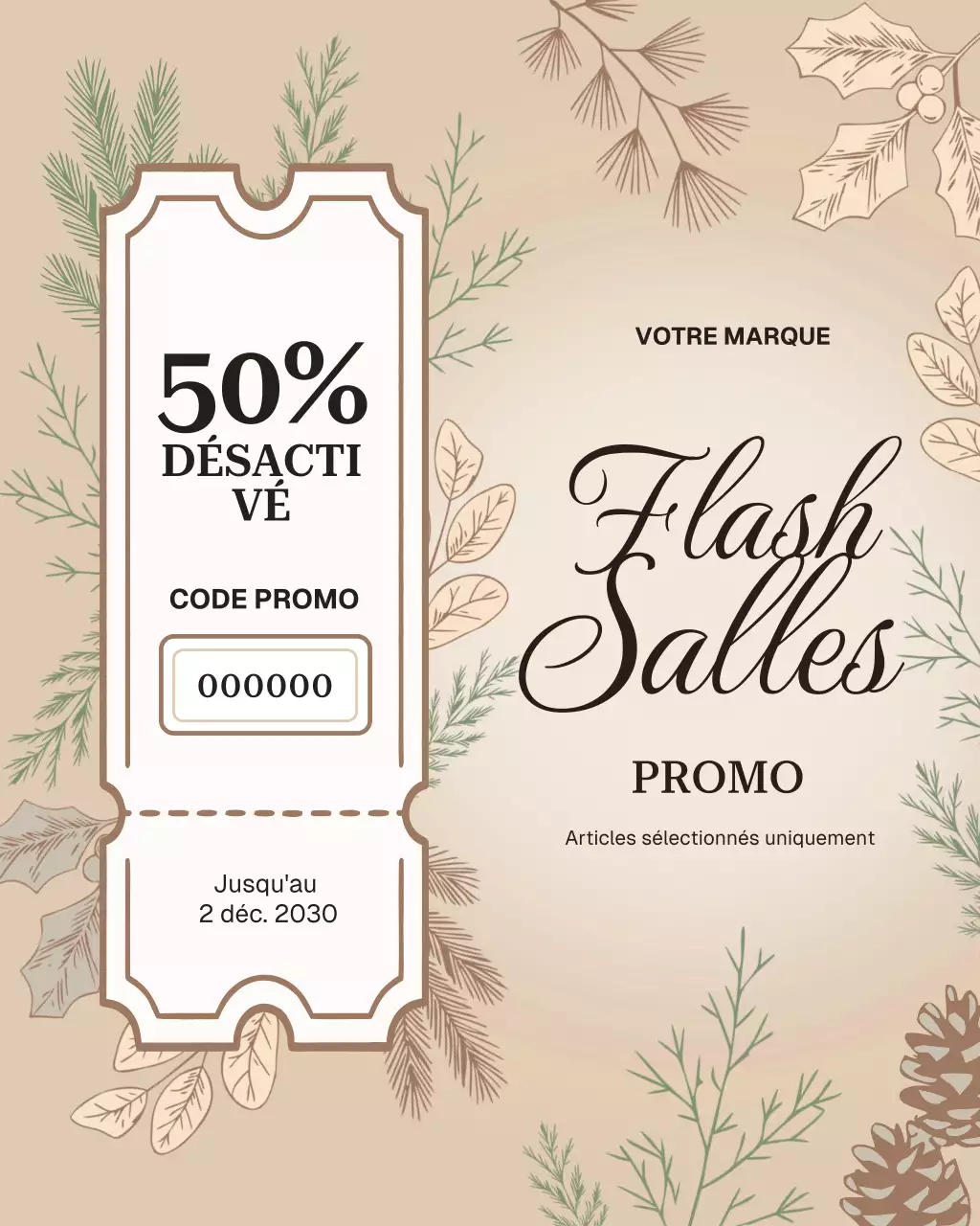 Promotion de soldes Beige Botanical sur Instagram