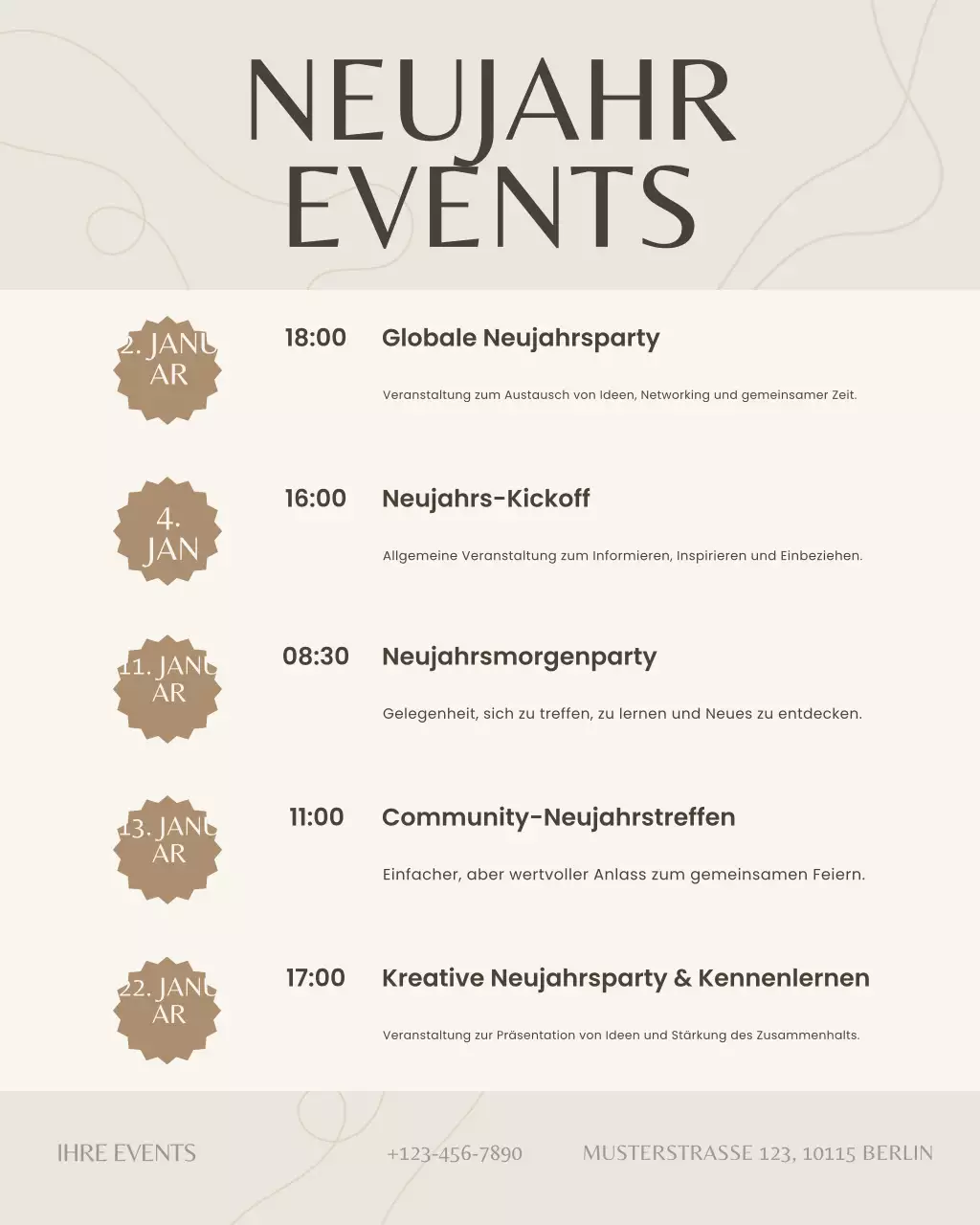 Instagram-Post: Schwarzer eleganter Veranstaltungskalender