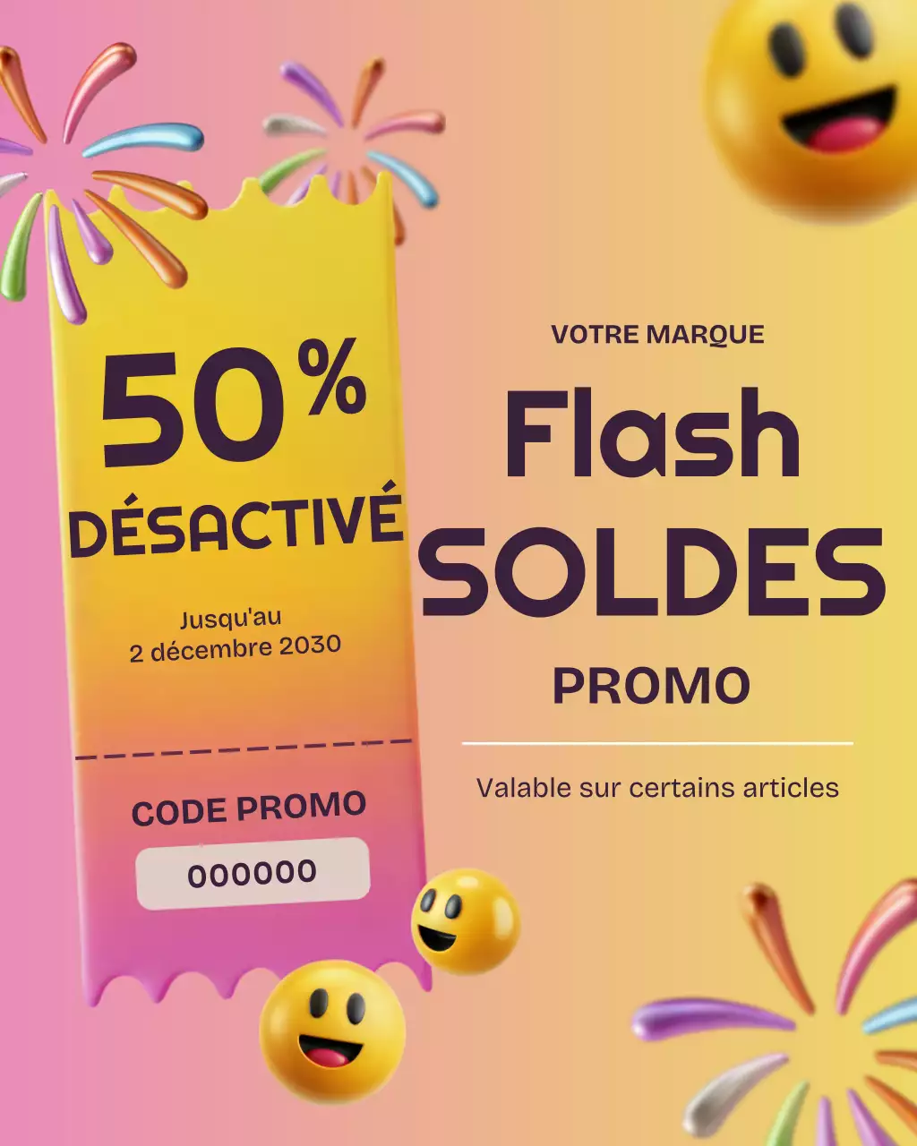 Promotion de soldes tendance jaunes sur Instagram