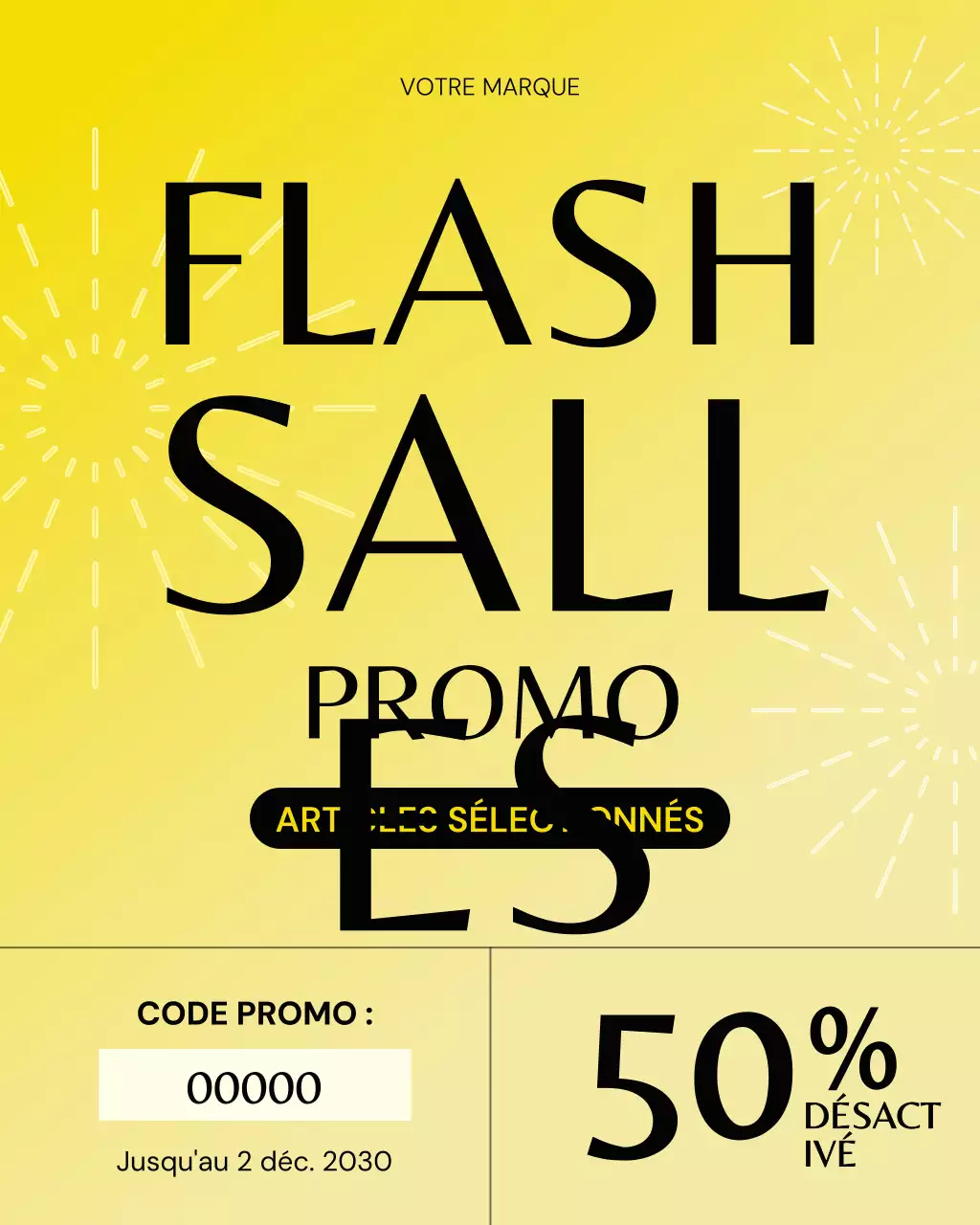 Publication Instagram de promotion des soldes en jaune gras