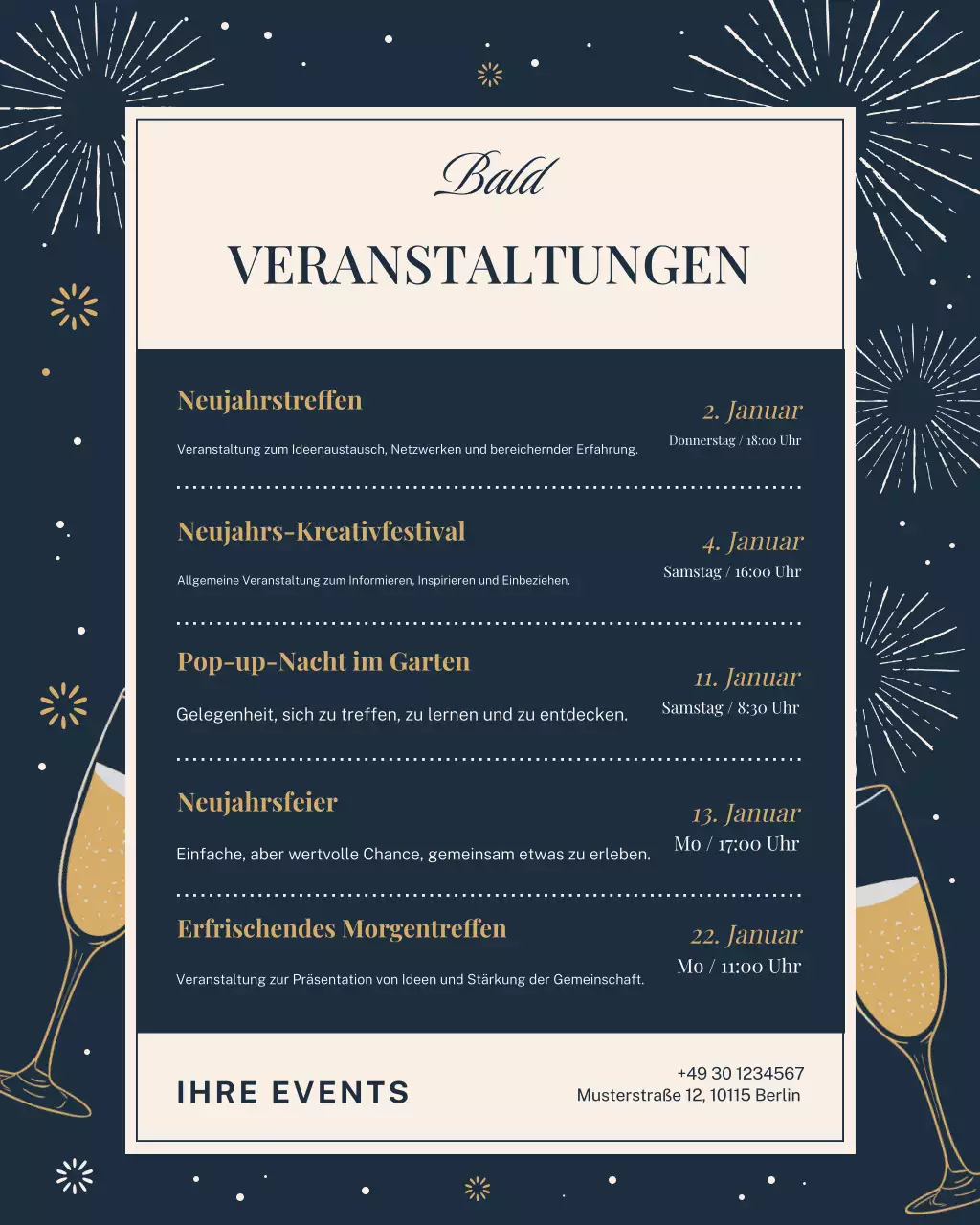 Eleganter Neujahrs-Post in Marineblau auf Instagram