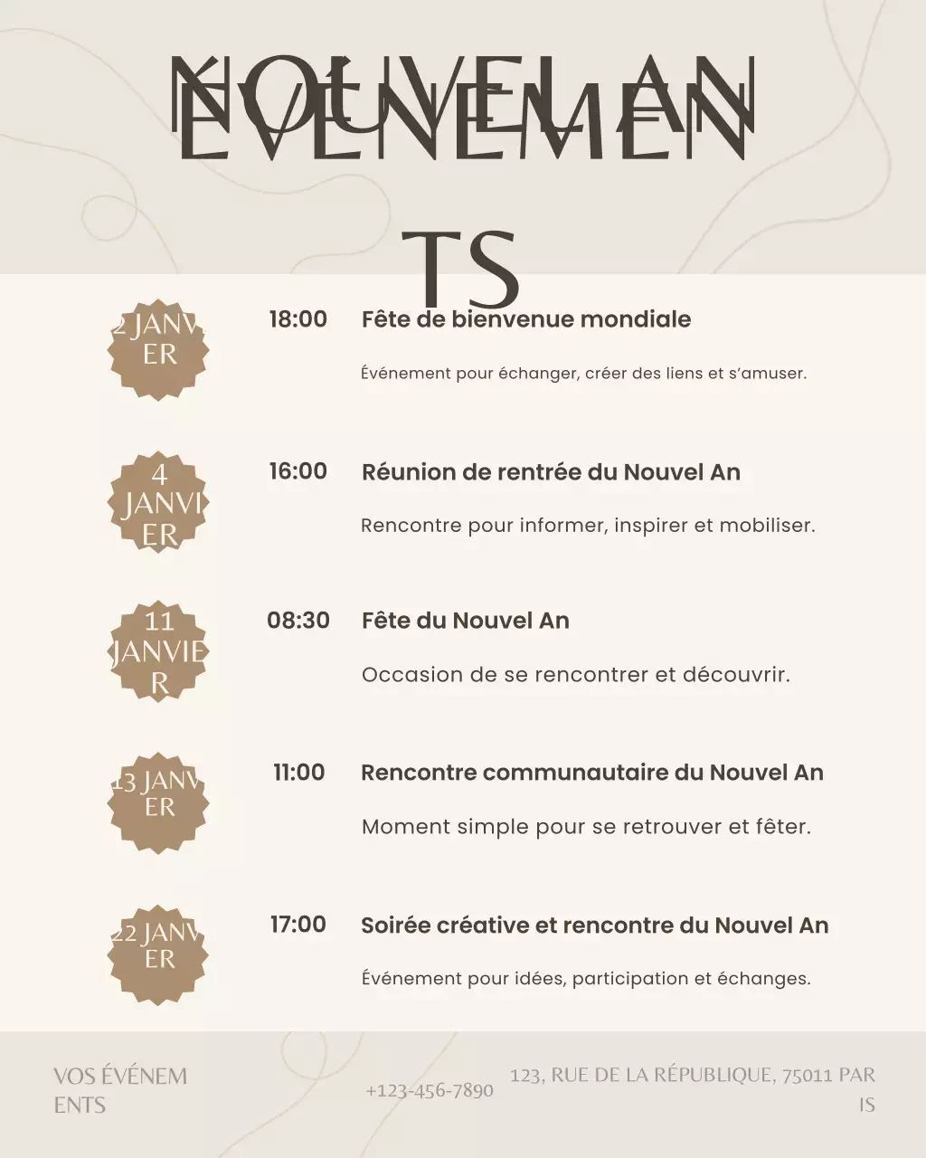 Publication Instagram d'un calendrier d'événements noir et élégant