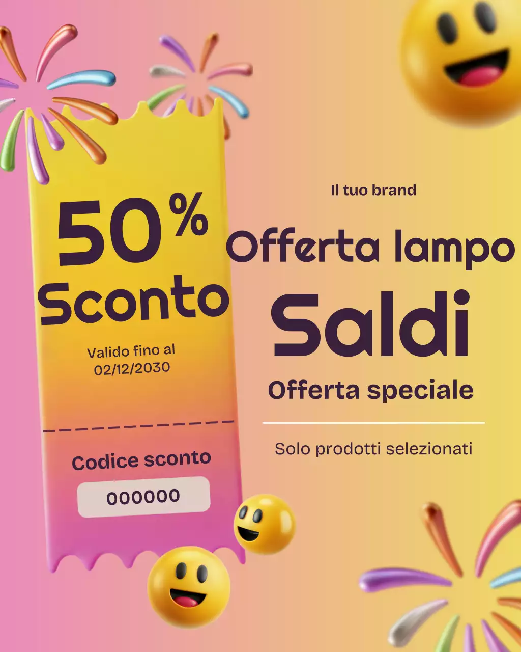 Post Instagram sulla promozione dei saldi alla moda gialli