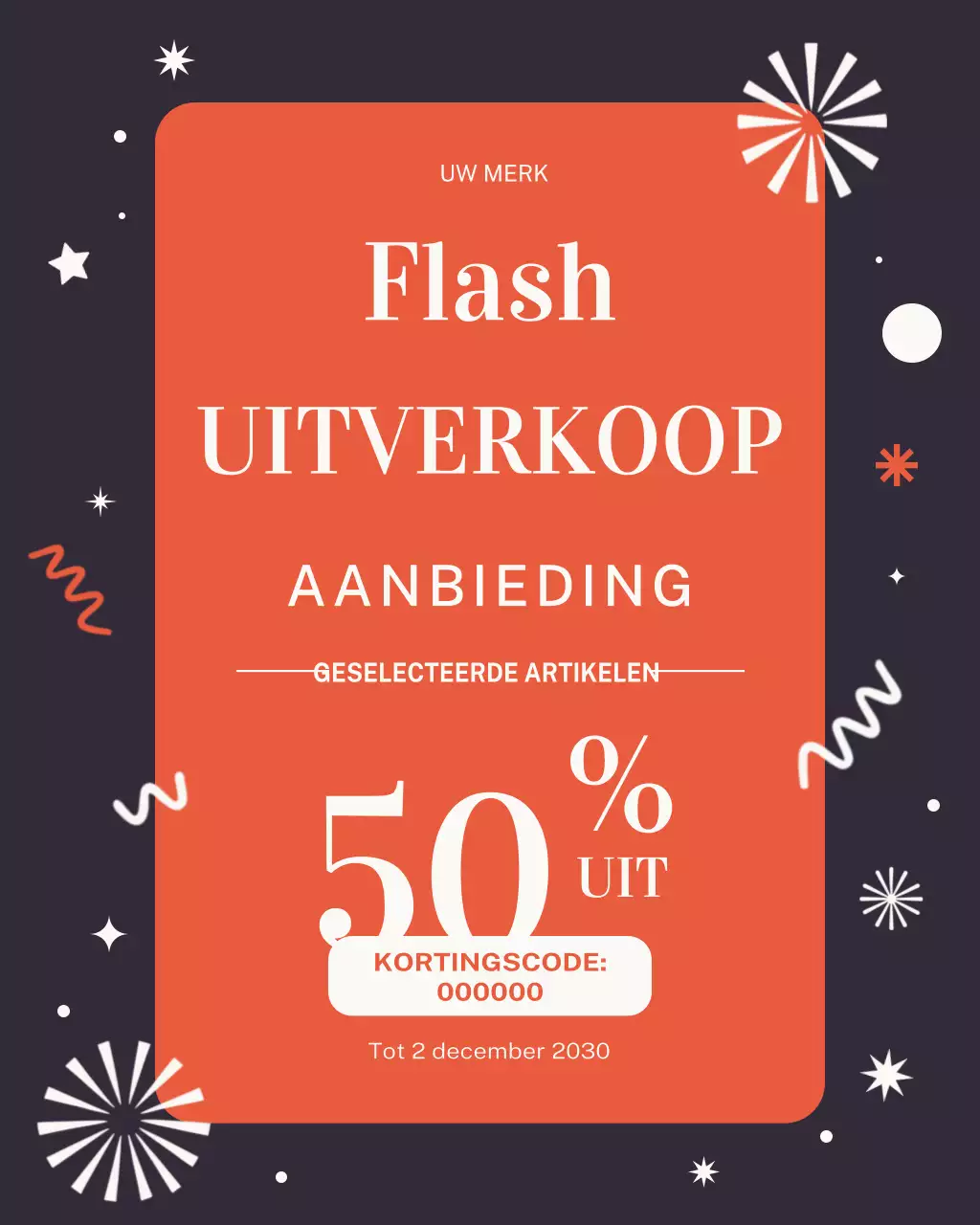 Oranje, opvallende uitverkoopadvertentie Instagram-bericht