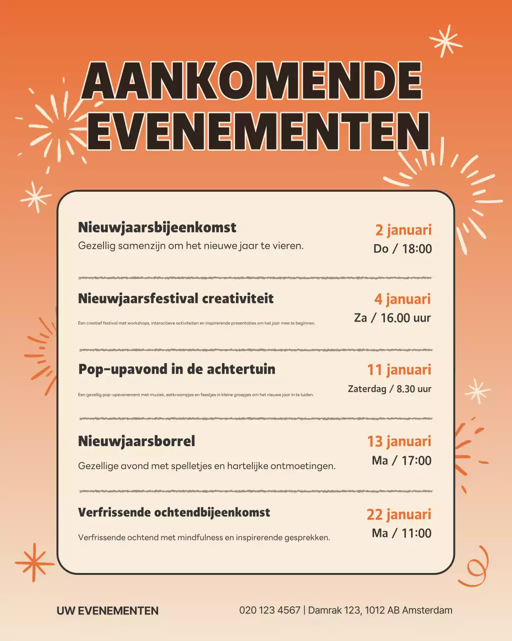 Aankondiging van een evenement van Orange Modern via een Instagram-bericht.