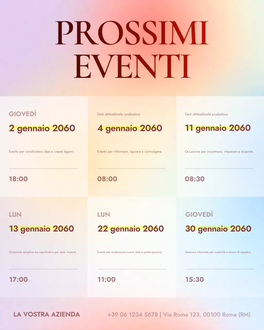 Annuncio di Rainbow Modern Events su Instagram