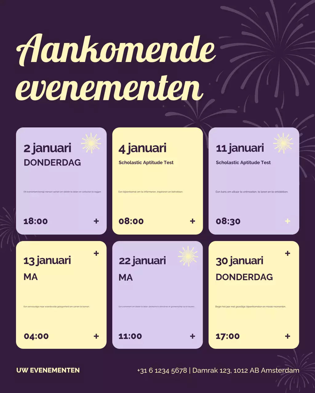 Paarse moderne evenementenkalender Instagram-post