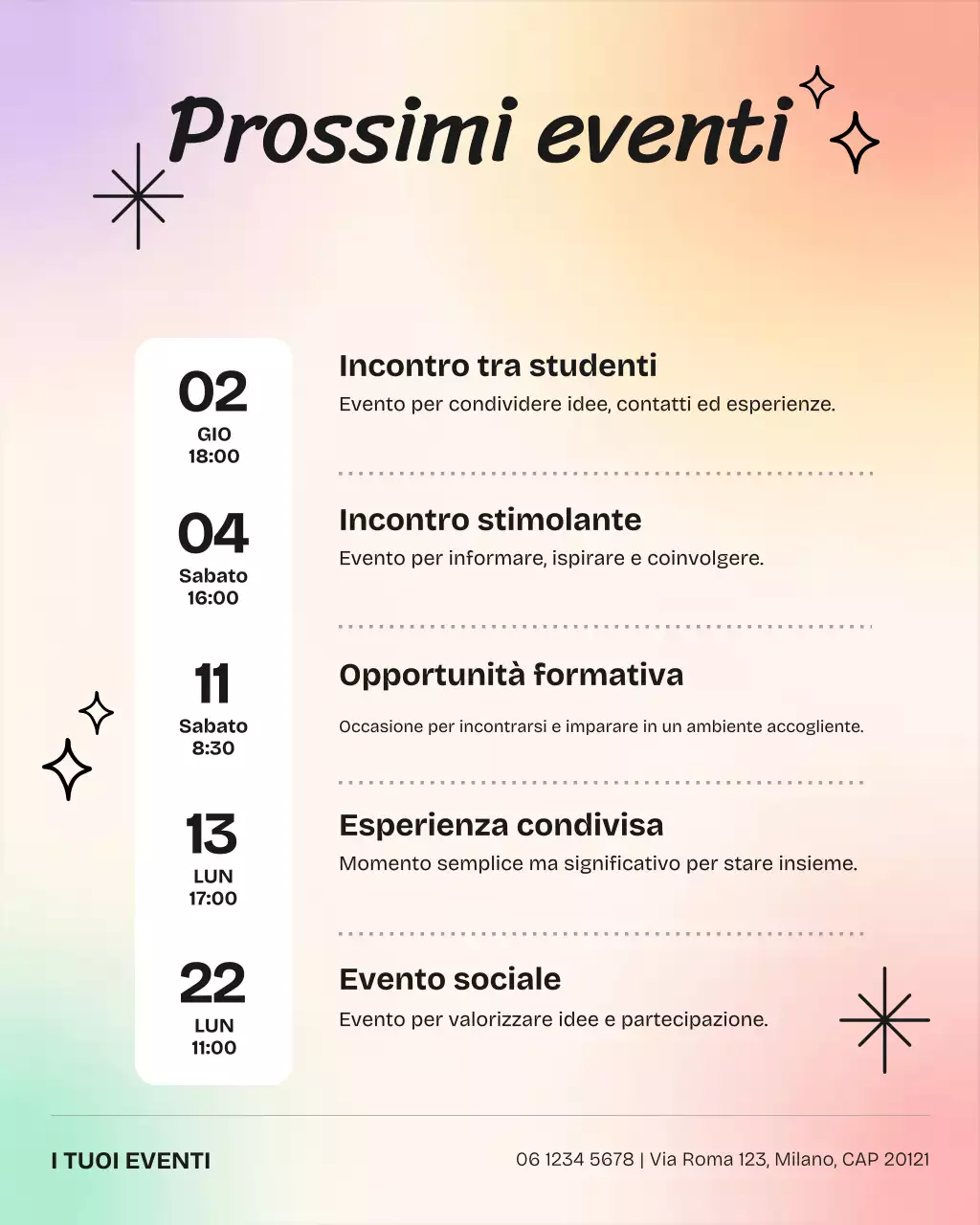 Annuncio di Rainbow Modern Events su Instagram