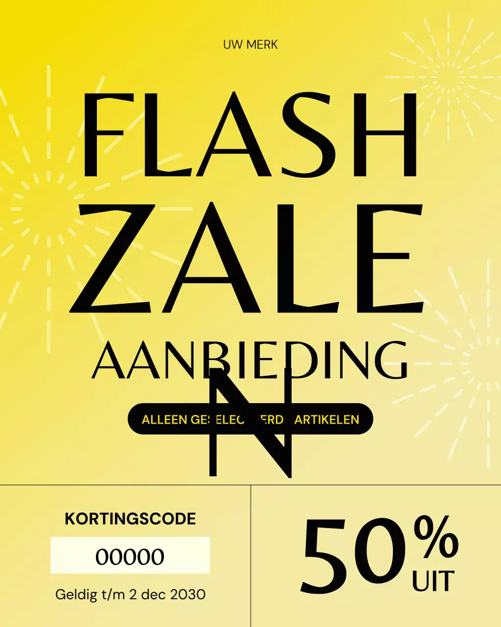 Instagram-bericht met een gele, opvallende uitverkoopactie