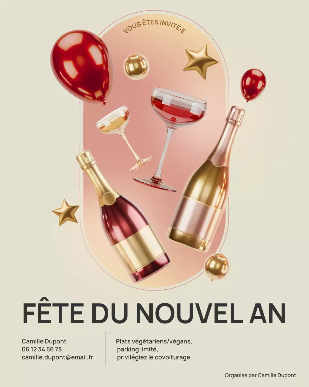 Invitation élégante beige pour un cocktail (publication Instagram)