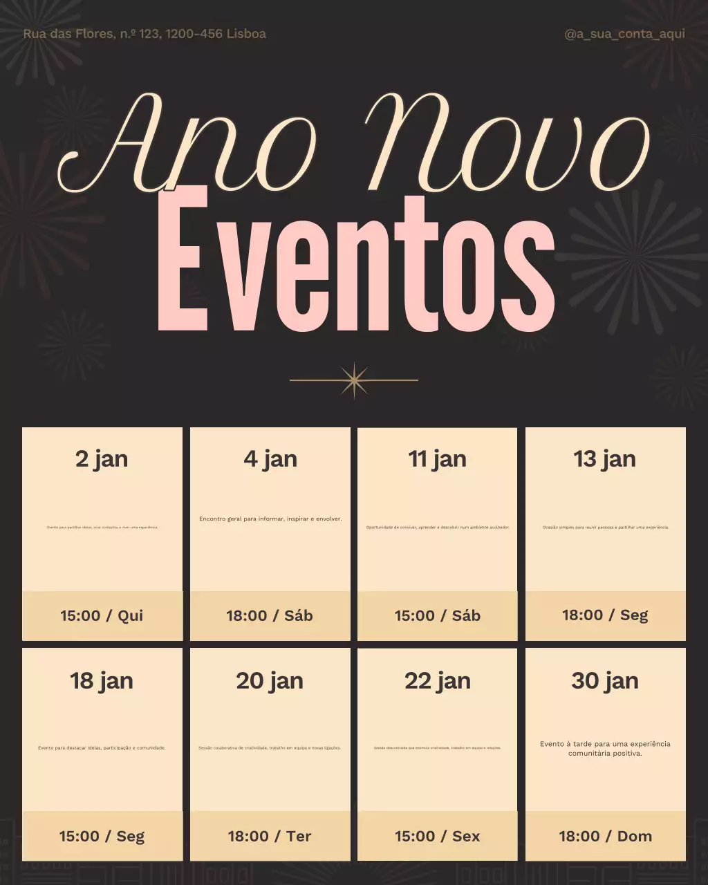 Postagem no Instagram sobre um calendário de Ano Novo retrô bege