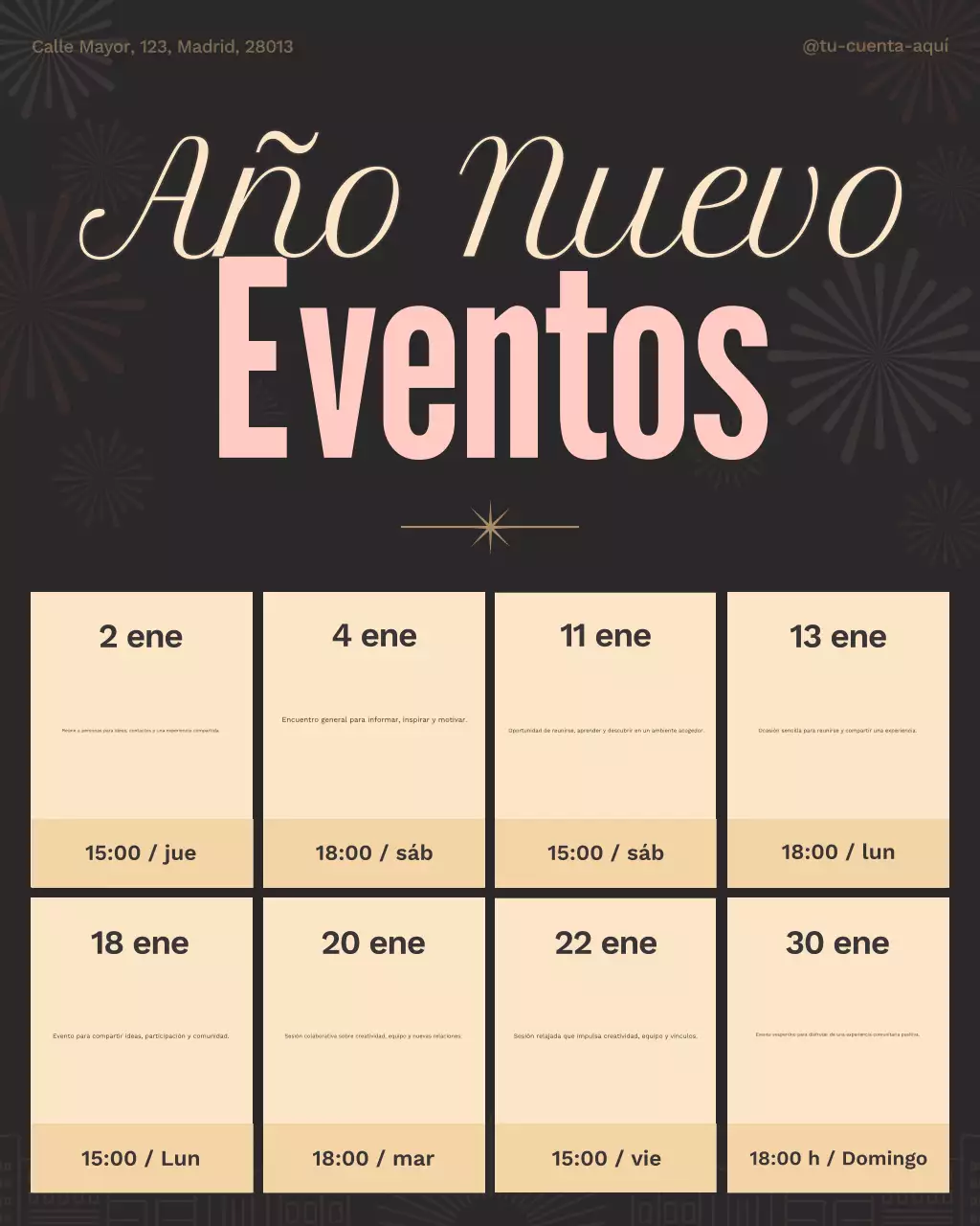 Publicación de Instagram del calendario retro de Año Nuevo en beige