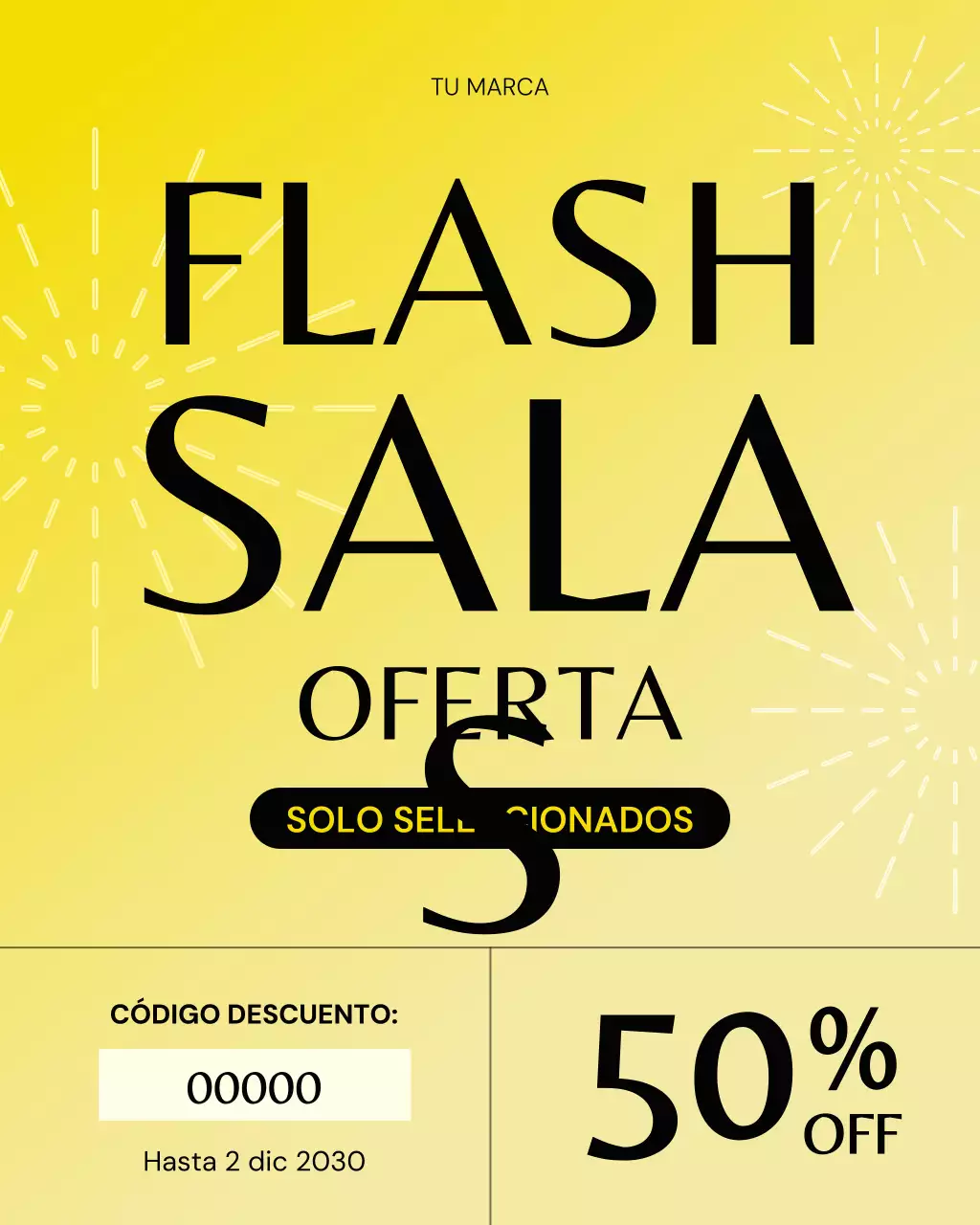 Publicación de Instagram de promoción de venta en negrita amarilla